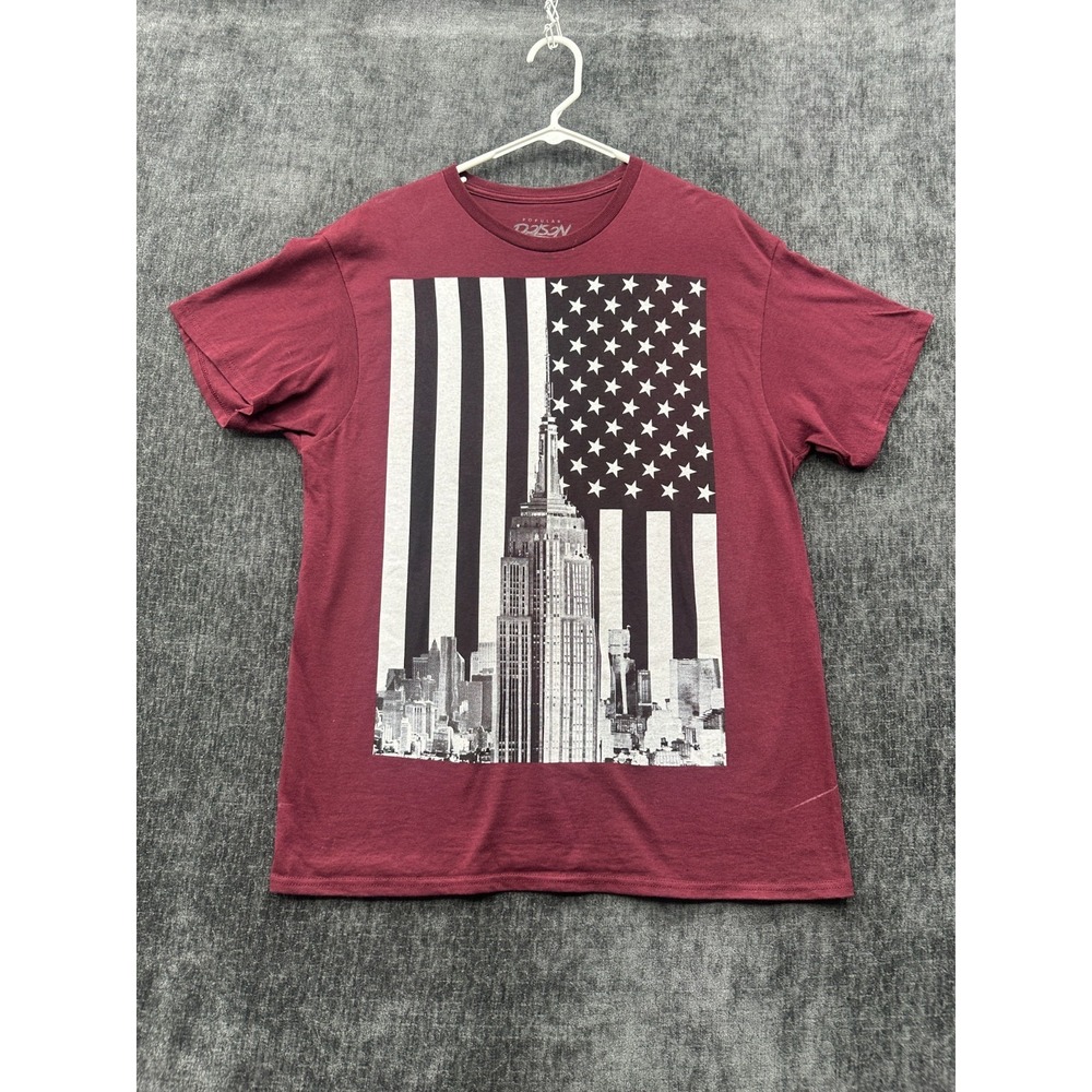 Popular Poison T Shirt Mens Large Red Cotton Empire State Building American Flag